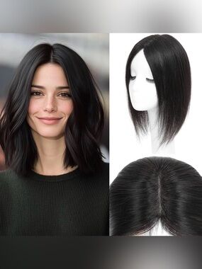 Natural Black‎ Women's Human Hair Topper Center Part #032